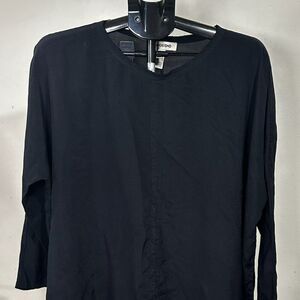 Lands’ End Black Vintage Blouse WMNS 4 Crew Neck Pullover Top Office Chic